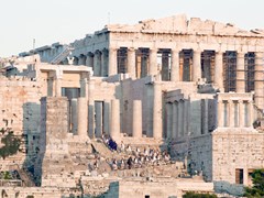26_Parthenon-on-Acropolis-hill-in-the-afternoon-with-the-national-guard-climbing-the-stairs-to-retrieve-the-flag