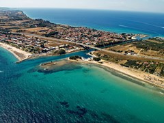 Potidea-sea-canal-in-Greece,-aerial-view