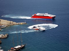 37_Santorini-Two-large-catamarans-among-the-pleasure-boats-at-Athinios-Port,-Santorini
